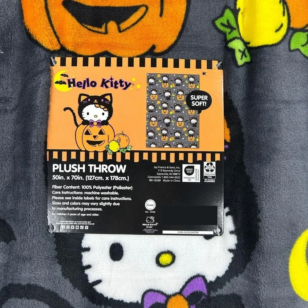 Hello Kitty Halloween Black Cat Jack-O'-Lantern Soft Plush Throw Blanket